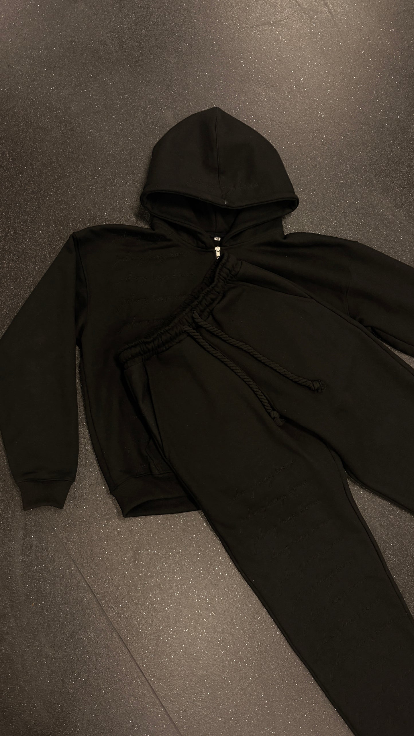 Triple black scripture tracksuit